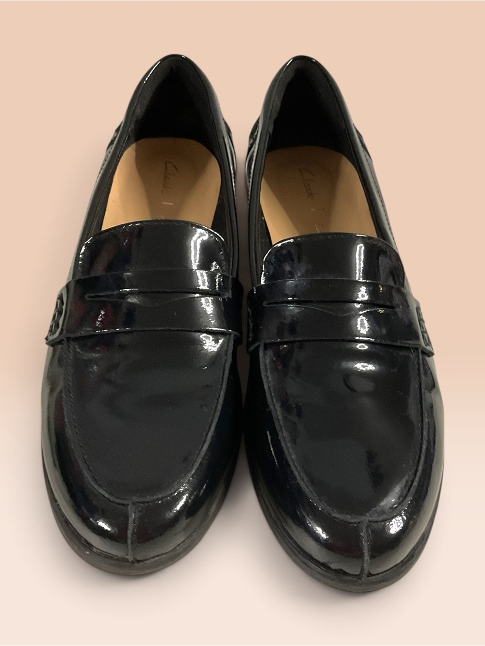 Clarks "Hamble" Women's Narrow Size 9 Black Patent Leather Penny Loafers